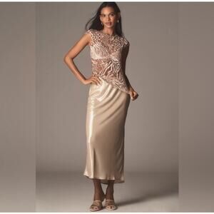 The Tilda Maxi Slip Skirt: Shine Edition in Gold By Anthropologie